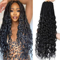 Deep Faux Locs Crochet Hair Pre Looped 8 Packs 24 Inch Soft Locs Crochet Hair for Black Women Boho Goddess Locs Crochet Braids with Curly Ends Dreadlocs Synthetic Hair Extension 1B