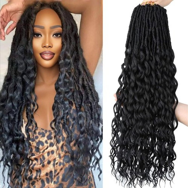 Deep Faux Locs Crochet Hair Pre Looped 8 Packs 24 Inch Soft Locs Crochet Hair for Black Women Boho Goddess Locs Crochet Braids with Curly Ends Dreadlocs Synthetic Hair Extension 1B