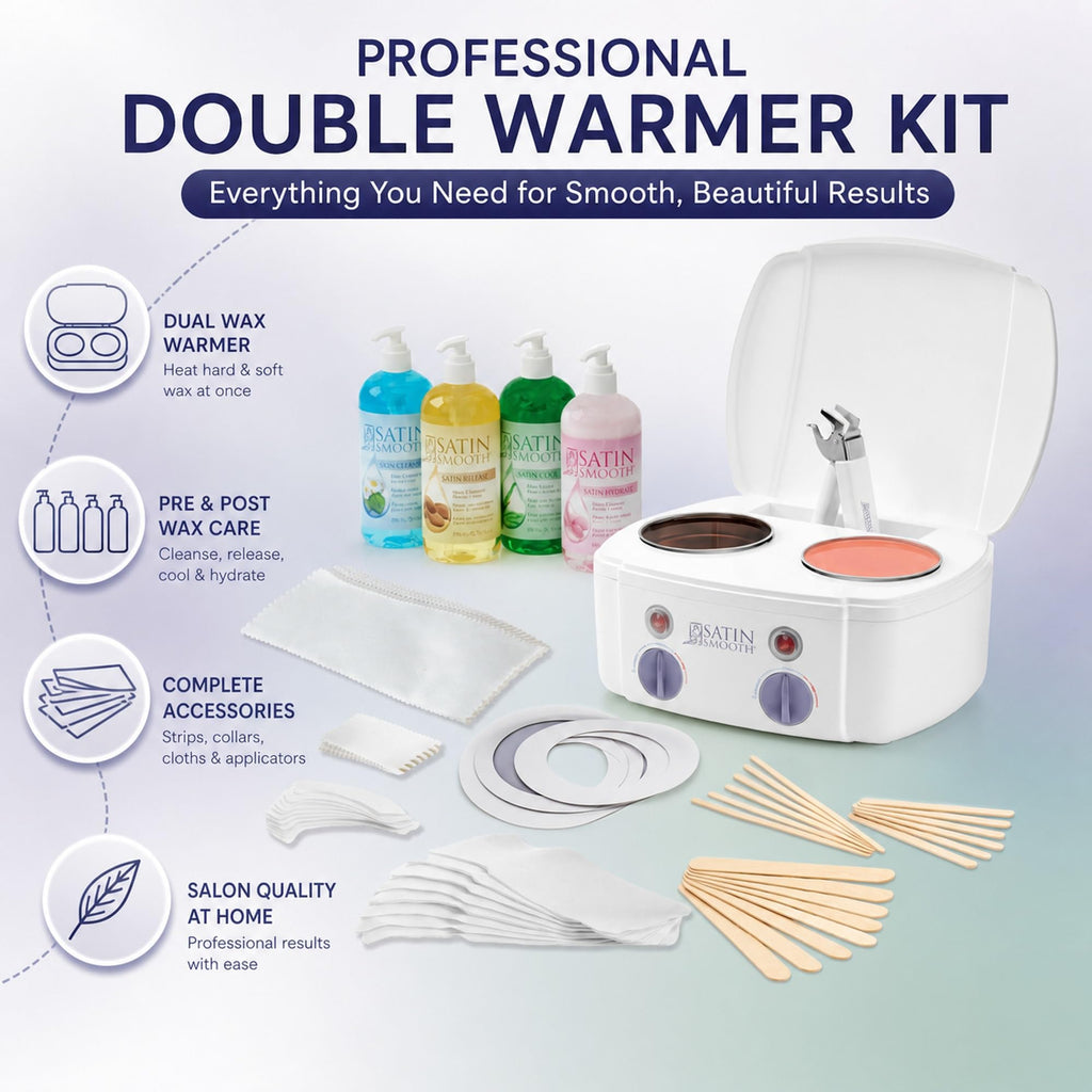 Satin Smooth Professional Dual Wax Warmer Kit - Hair Removal System with Hard & Soft Wax Accessories, Pre & Post-Wax Care Supplies, Spa Waxing Kit for Face and Body