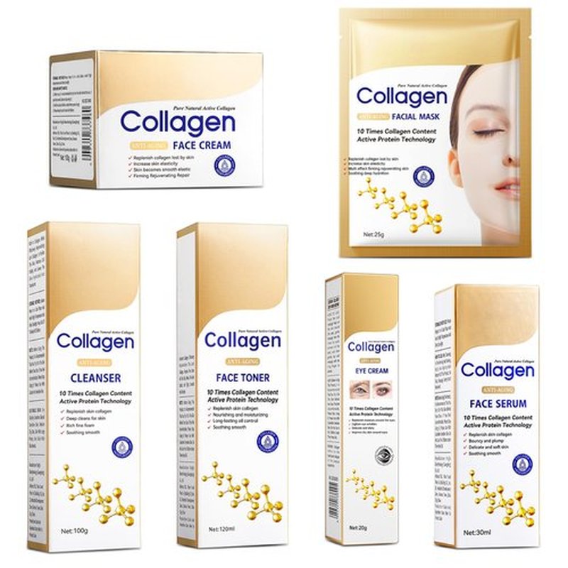 Collagen Skin Care Set, Anti Aging Skincare Set for Wrinkles & Fine Lines, Shrink Pores, Hydrate & Firm Skin, 7 Pcs Skincare Kits for Women with Cleanser, Toner, Serum, Cream, Eye Cream, 2 Pcs Masks.