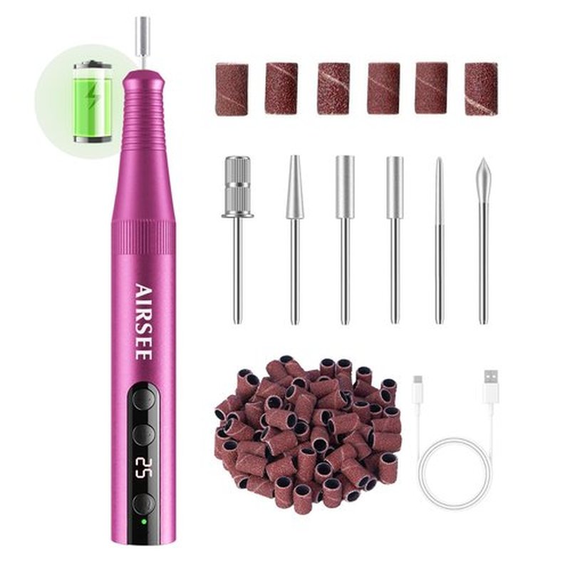 AIRSEE Pro 25000RPM Nail Drill - Cordless Rechargeable Efile for Acrylic, Dip Powder & Gel Nails, Salon & Home Use with Bits & Sanding Bands