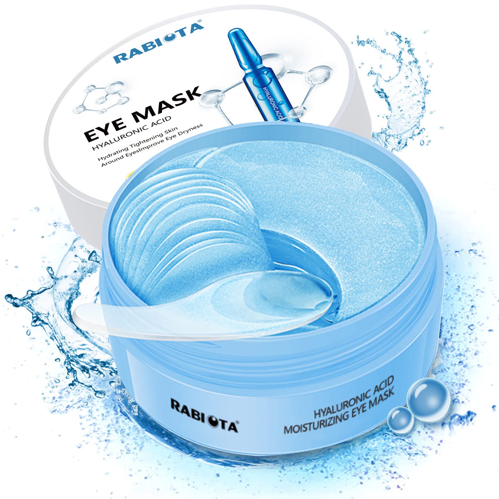 RABIOTA Under Eye Patches,30 pairs Hyaluronic Acid Anti-Aging Under Eye Mask, Collagen Under Eye Gel Pads for Dark Circles, Wrinkles, Fine Line, Puffiness (Blue)