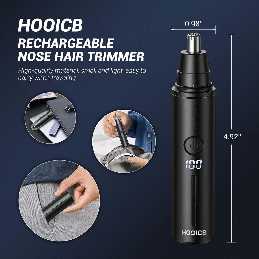 HOOICB Nose Hair Trimmer for Men, Ear Hair Trimmer Grooming, IPX7 Waterproof, Built-in Rechargeable Battery