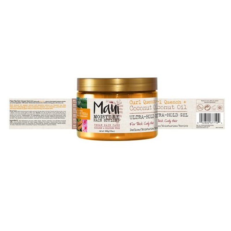 Maui Moisture Curl Quench + Coconut Oil Ultra-Hold Gel, for Curly Hair Styling, Vegan, No Drying Alcohols, Paraben Free, Silicone Free, 12 Ounce