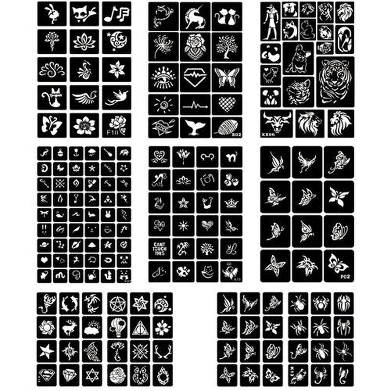 ChurlChurl 20 Sheets Temporary Tattoo Stencils, 622+pcs Henna Tattoo Stencil Kit for Face Body Paint DIY Art Reusable Glitter Tattoo Stencils Pack