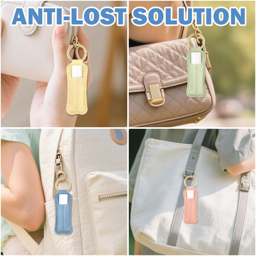 LUCKINEE 3PCS Lip Balm Holder For ChapStick Key Chain Lipstick Holder Key Chain, PU Leather Lip Balm Holder Pouch Keychain Lip Gloss Keychain With O Spring Key Chains Women Cute