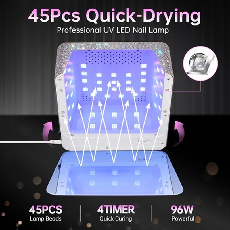 CHRISTINE SHELLY Cordless UV Nail Lamp for Gel Nail Polish 96W, Rechargeable LED Nail Light Professional Nail Dryer with 4 Timer Setting, Touch Control & Auto Sensor, Curing lamp for Salon & Home