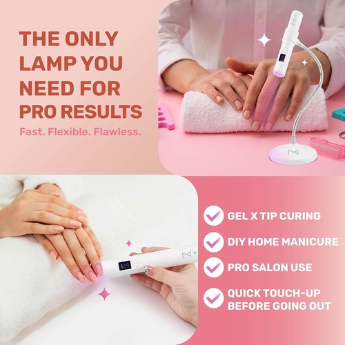 M - GlamCure GO Nail Flash Cure Lamp with Focus Beam Technology, Touch Screen - LED & UV Nail Light - Curing Lamp for Gel Nails, Acrylic, Builder - Portable & Adjustable (Red)