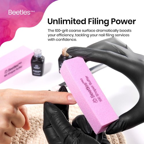 Beetles Pro 10-Pcs Nail Buffer – Professional 100 Grit Sanding Blocks Nail Files and Buffers 4-Sided Pink Nails Files for Acrylic, Gel & Natural Nails – Salon Quality Manicure Tool