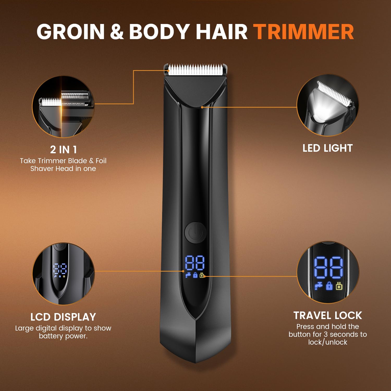 PRITECH Electric Body Hair Trimmer - Waterproof Mens Groin Hair Trimmer Ball Shaver USB Recharge Dock Body Grooming Kit with Ceramic Blade Male Hygiene Razor (Drak Gray)
