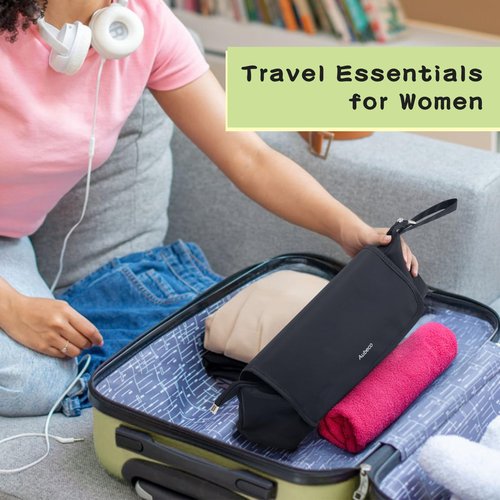 Aubeco Hot Hair Tools Travel Bag, Fireproof Removable Mat, 2-in-1 Portable Organizer, Waterproof Storage Case for Flat Irons, Straighteners, Curling Iron, Hair Dryer, with Interior Divider Pockets