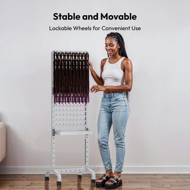 Sunnacate 280 Pegs Braiding Hair Rack with Tray and Tools, Height Adjustable, 2-Side Braid Rack with Wheels, Standing Braider Hair Stand Separator Extension Holder Perm Accessories for Salon Home