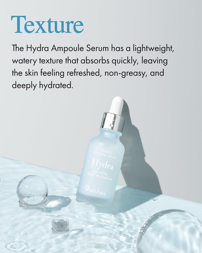 9 Wishes Hydra Ampoule II (1.01 fl oz) – Award-Winning Hydrating Serum for Face with Hyaluronic Acid, 55% Coconut Water, 72-Hour Long-Lasting Moisture, Korean Glass Skin Effect