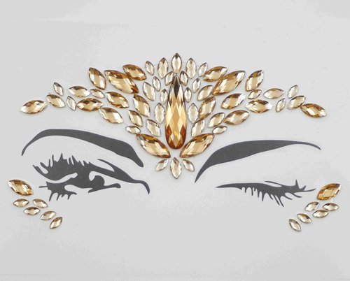 face jewels for makeup Festival Wedding Face Gems Temporary Tattoos mermaid halloween Bindi Fusion Headpiece Body Jewellery bindi face jewel(Topaz gold/SR16)