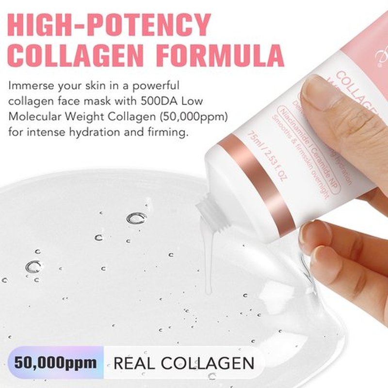 IKZEE Collagen Night Wrapping Mask, Collagen Overnight Peel Off Facial Mask, Hydrolyzed Collagen Face Mask