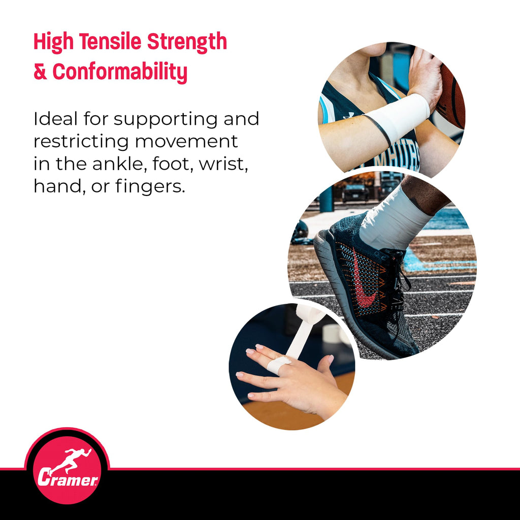 Cramer Team Color Athletic Tape, 1.5" x 10 Yards White, Easy Tear Sports Tape for Ankle, Wrist & Knee, Latex-Free Adhesive, Strong Support, Athletic Training Tape Roll