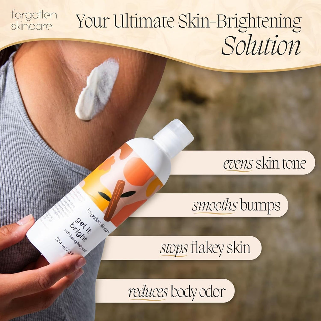 Forgotten Skincare Get It Bright Exfoliating Body Scrub with Glycolic Acid & Pumice for Dark Armpits, Bikini Area, KP Bumps, Rough Skin – Daily AHA Polish to Smooth, Soften & Prep Sensitive Areas