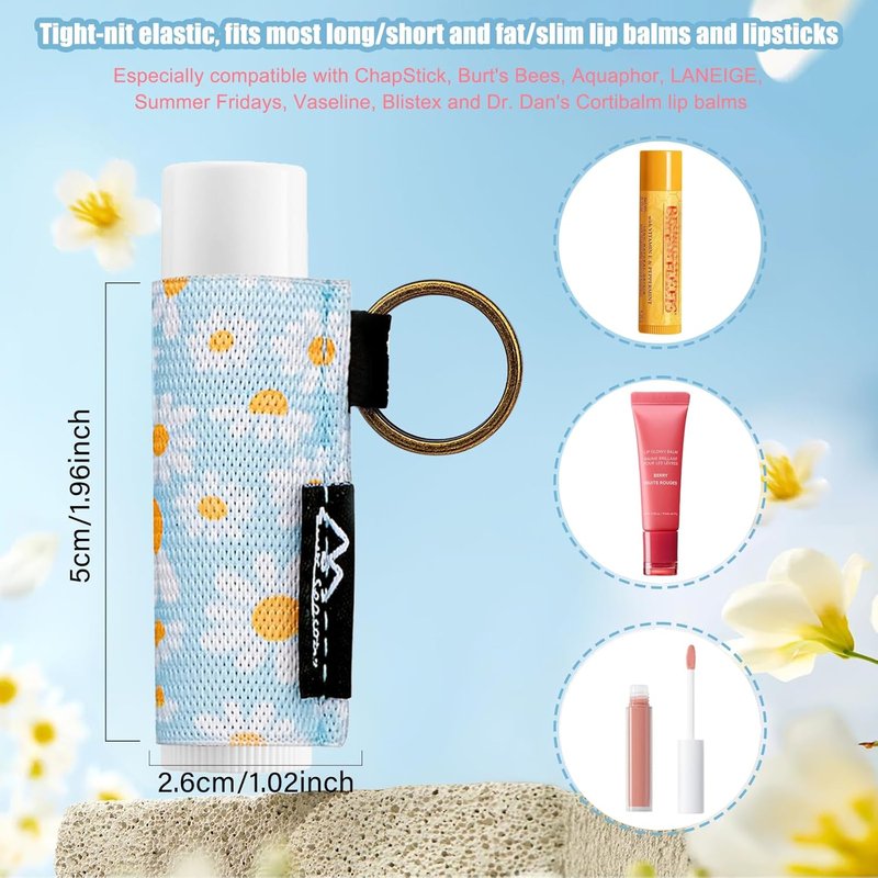 WK IEASON Lip Balm Holder Keychain - 3PCS Clip-On Lip Gloss Holders for Chapstick & Burt's Bees | Cute Elastic Design
