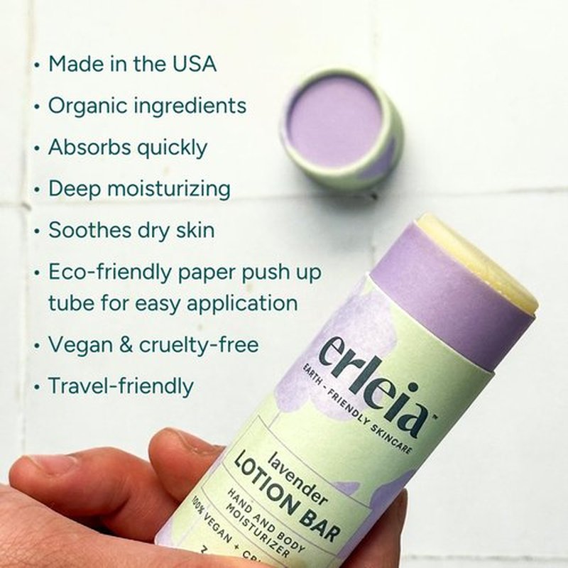 Erleia Travel-Friendly Lotion Bar, Vegan Cruelty-Free Plastic-Free, Sustainably Sourced Ingredients, Solid Moisturizer for On-the-Go Skincare, Citrus
