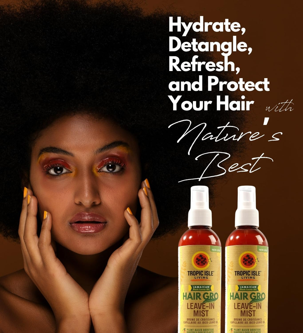 Tropic Isle Living Leave In Conditioner For Black Women – 2x Hair Gro Leave-In Mist 8oz Bundle with Rose Water, Aloe Vera & Shea Oil – Detangling, Moisturizing, and Strengthening – Gift Set (2 Items)