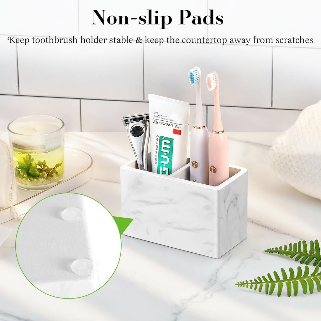 Luxspire Diatomite Toothbrush Holder, 2 Slots, Marble White