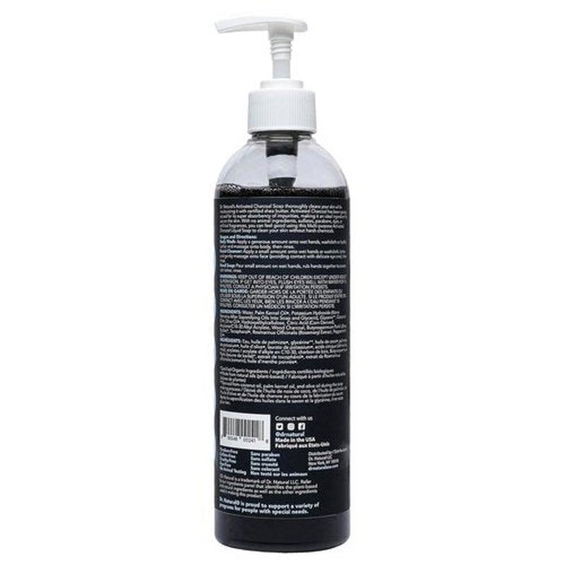 Dr. Natural Activated Charcoal Liquid Soap - Combat Acne and Blemishes - Deep Cleansing Body Wash - Gentle Body Soap for Clear Skin - Mint - 16 oz..