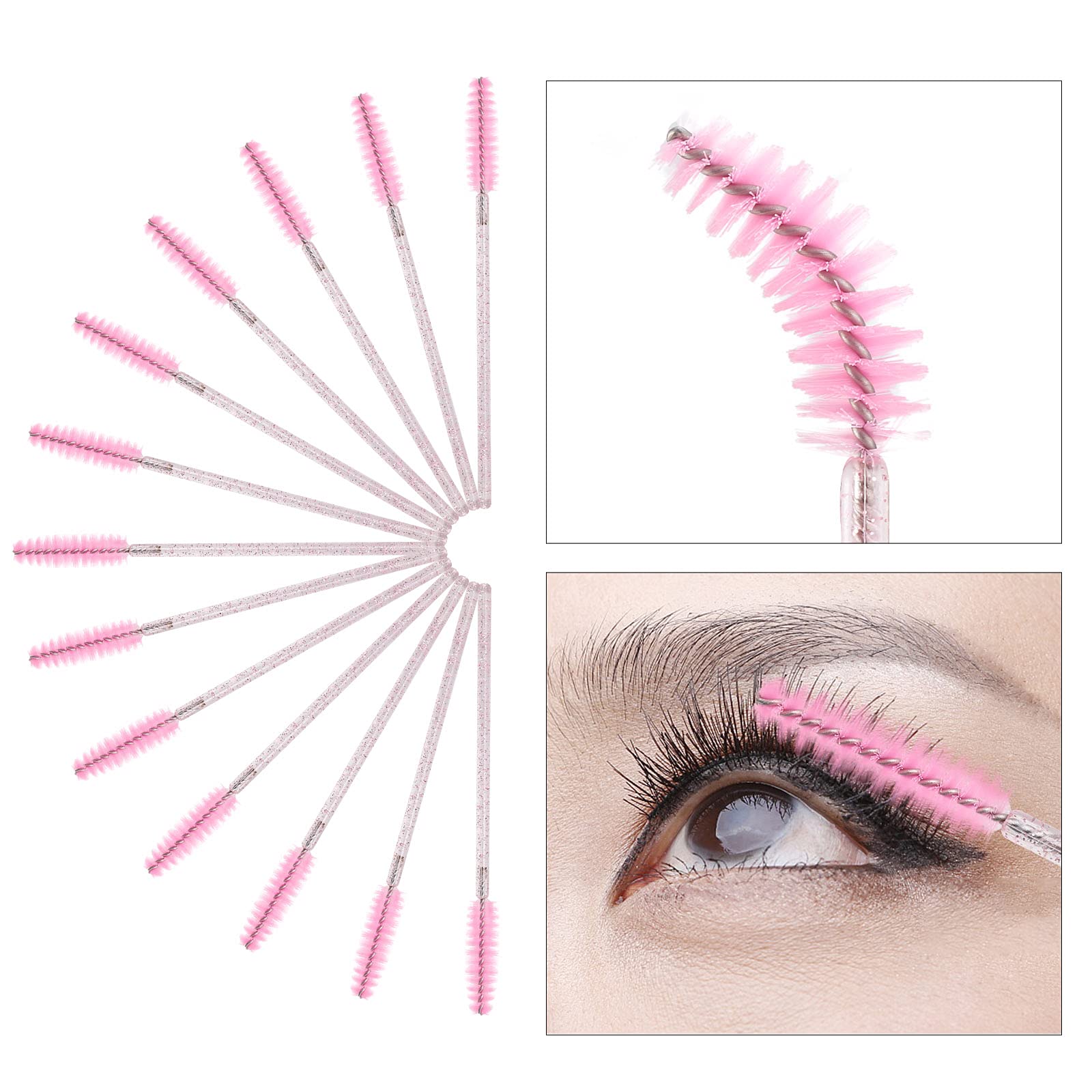 Tbestmax 400 Spoolies Mascara Wand and Lip Brush Disposable Lash Brushes for Eyelash Extensions, Lipstick Lip Gloss Wands Applicator Tool (Pink)