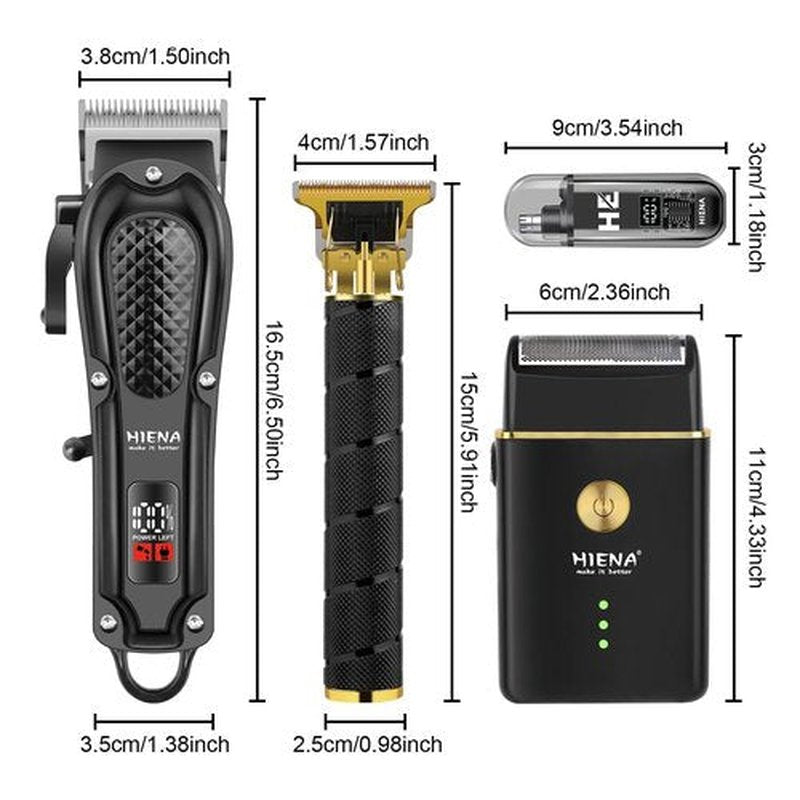 HIENA PRO Hair Clippers for Men Professional, Cordless Barber Clipper & T-Blade Beard/Hair Trimmer Set, Electric Razor Foil Shaver Nose Trimmer Barber Kit, Men's Hair Cutting Kit with 8 Guide Combs