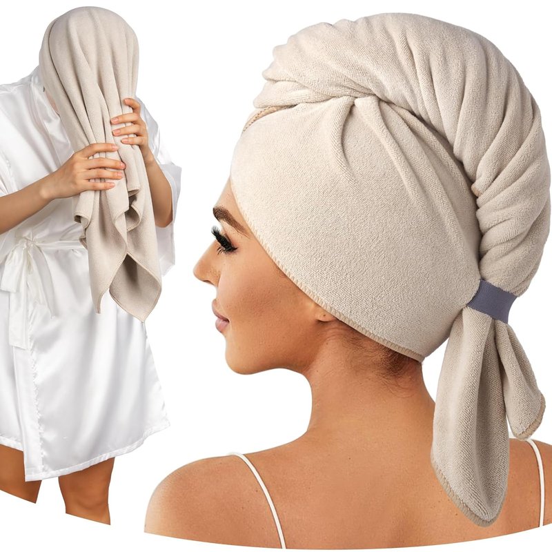Umisleep Microfiber Hair Towel - Super Absorbent Wrap for Long Curly Hair | 41" x 22" - Camel Color
