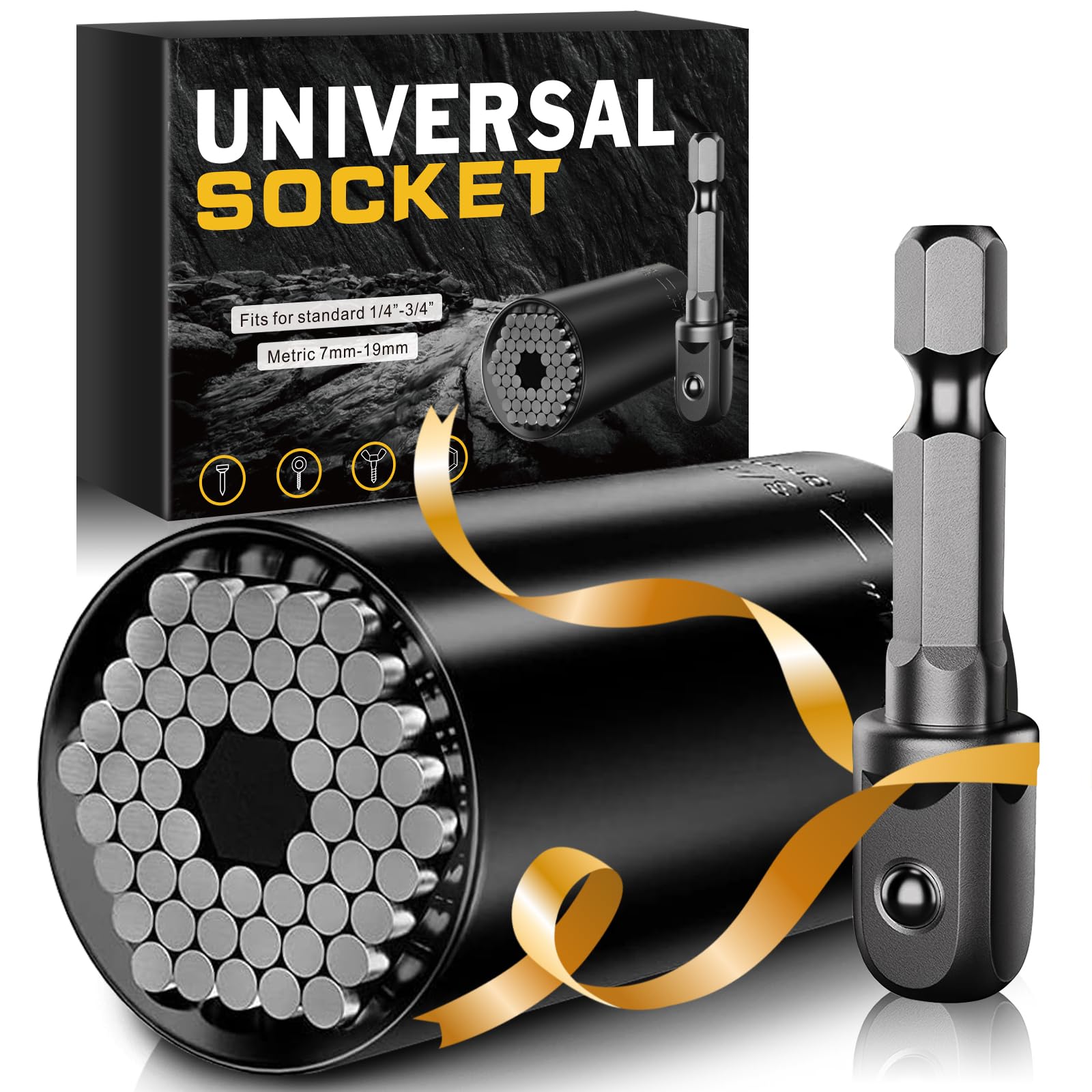 Universal Socket Tools Gifts for Men Dad Him Husband Teen Boys Women Cool Stuff Ideas Gadgets Gifts Christmas Stocking Stuffers Birthday Fathers Day Grip Socket Set with Power Drill Adapter (7-19mm)