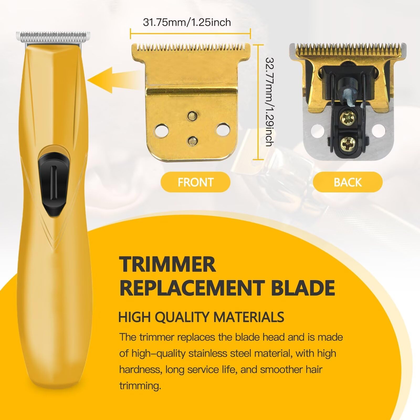 JRSHOME Trimmer Replacement T Blade Set Ceramic Blade Carbon Steel Blade Set for Andis Slimline Pro Li Hair Trimmer D7#32655 D8#32400 (Gold)