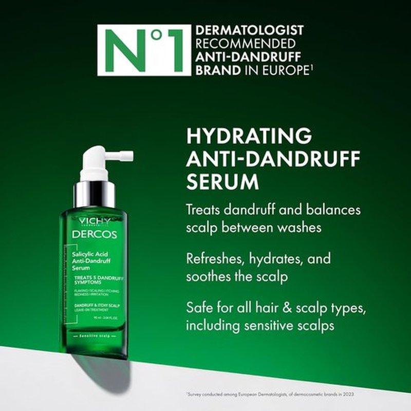 Dercos Salicylic Acid Anti-Dandruff Treatment - Hydrating Scalp Serum for Flake & Itch Relief | 3 Fl. Oz.