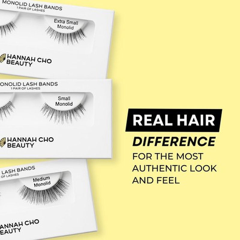 Natural False Lashes for Monolids - Medium Style - Real Hair, Handcrafted, Non-Synthetic - Lifts Heavy Lids - Easy Application - Hannah Cho Beauty