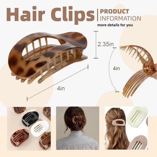 4PCS French Flat Hair Clips for Women Duckbill Hair Clips Round Casual Versatile Solid Colour Lay Down Claw Clamps Clip Simple Elegant for Thick Thin Long Short Hairs