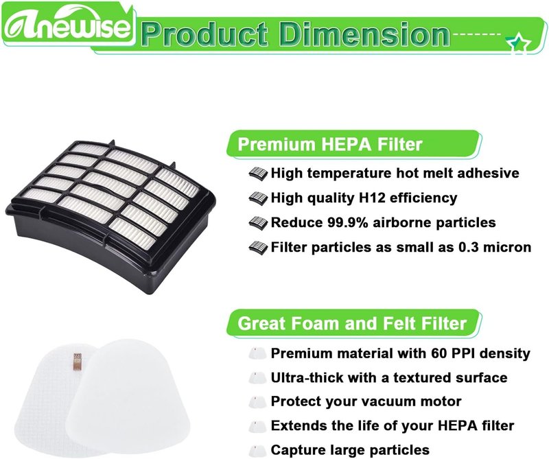 Anewise HEPA Filter Replacement for Shark Navigator Vacuum | Fits ZU503AMZ, NV350-NV370, UV440-UV540