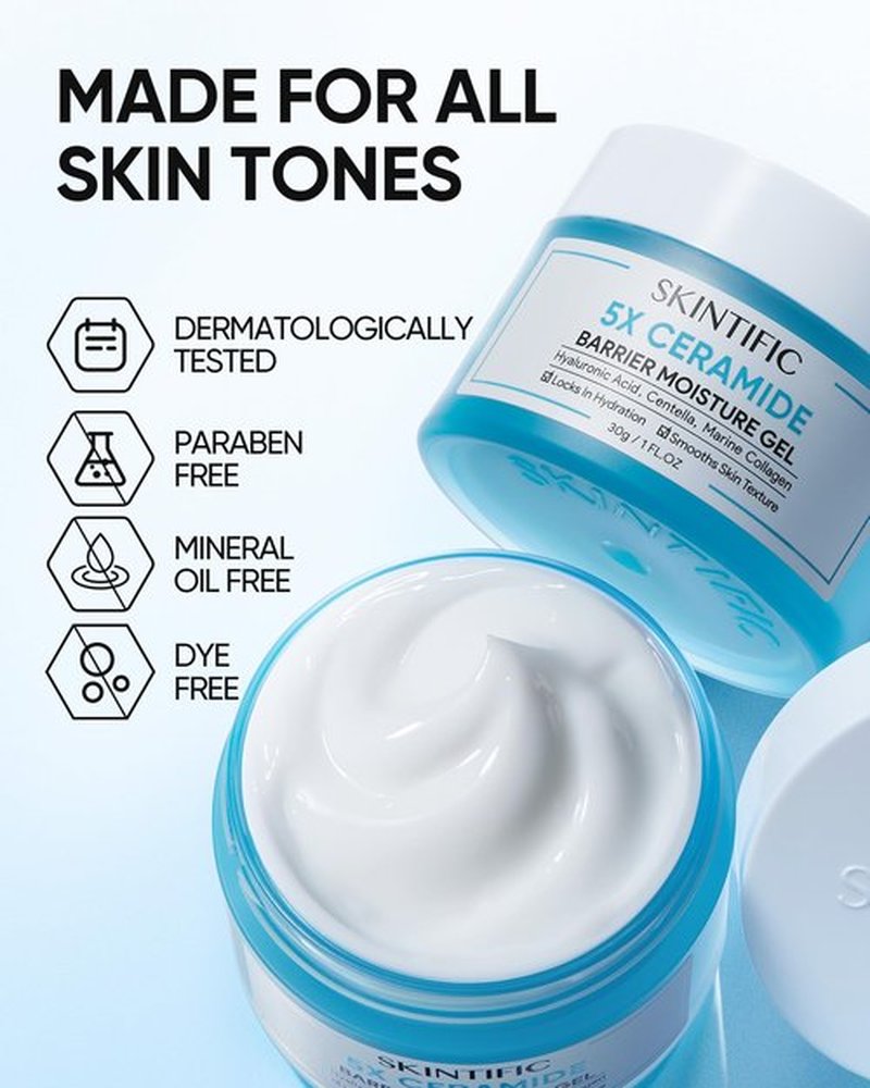 SKINTIFIC Face Moisturizer with 5X Ceramides, Hydrating Moisture Barrier Repair Cream for Sensitive/Oil Skin Types, Hyaluronic Acid & Centella, Daily Facial Moisturizer, Non-Comedogenic 30g/1 fl.oz