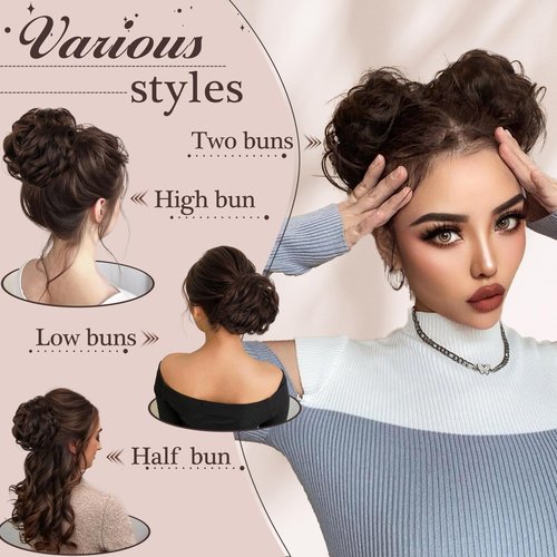 FREEMEIGE Messy Bun Hair Piece Human Hair Buns Hair Piece Claw Clip Bun Natural Curly Chignon Ponytail Fluffy Donut Updo Hair Pieces Messy Hair Buns Scrunchies for Women