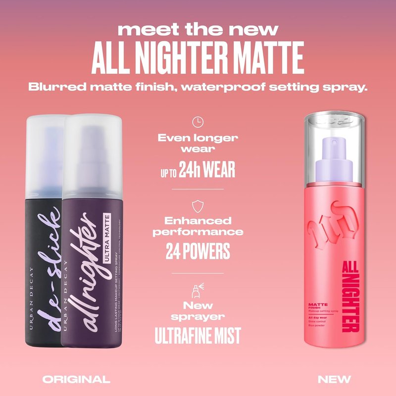 Urban Decay All Nighter Matte Waterproof Makeup Setting Spray - 24HR Wear, Blurring Finish, Oil Control