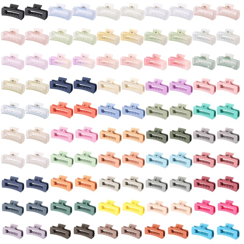 XunYee 100 Pcs Hair Claw Clips Bulk Large Square Jaw Headwear Clips Set for Women Nonslip Rectangle Hair Accessories Clip for Girl Women Gifts Beauty(4.1'',Mixing Colors)