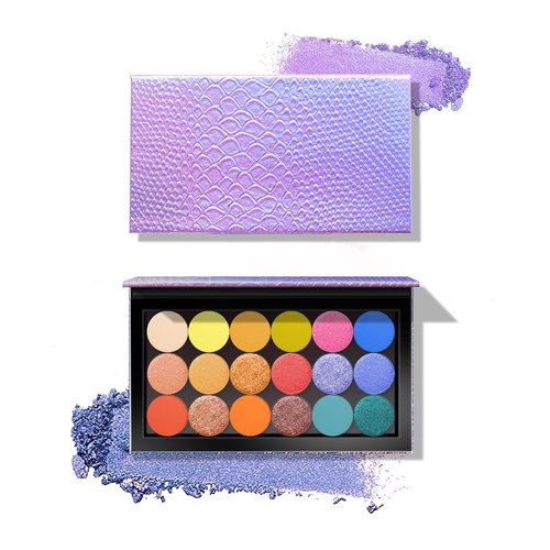 2 Packs Magnetic Makeup Palette Empty with Spatula and Metal Stickers, 18-pan and 9-pan Empty Eyeshadow Palette for Travel, DIY(Fish Scales)