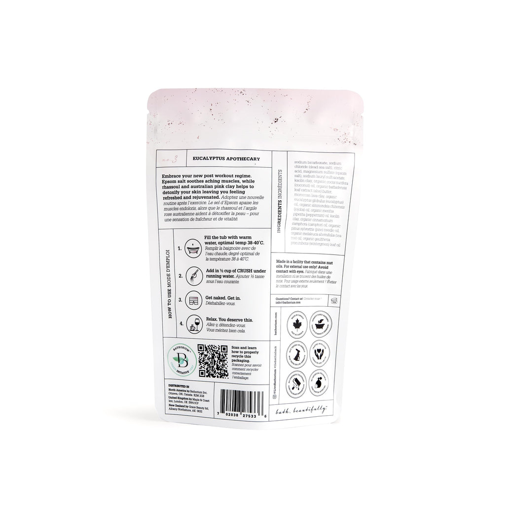 Bathorium Eucalyptus Apothecary Crush, Muscle Recovery Bath Soak, Eucalyptus & Tea Tree Oils, Post-Workout, Sinus Relief, pH-Balanced, 5+ Baths, 21 oz