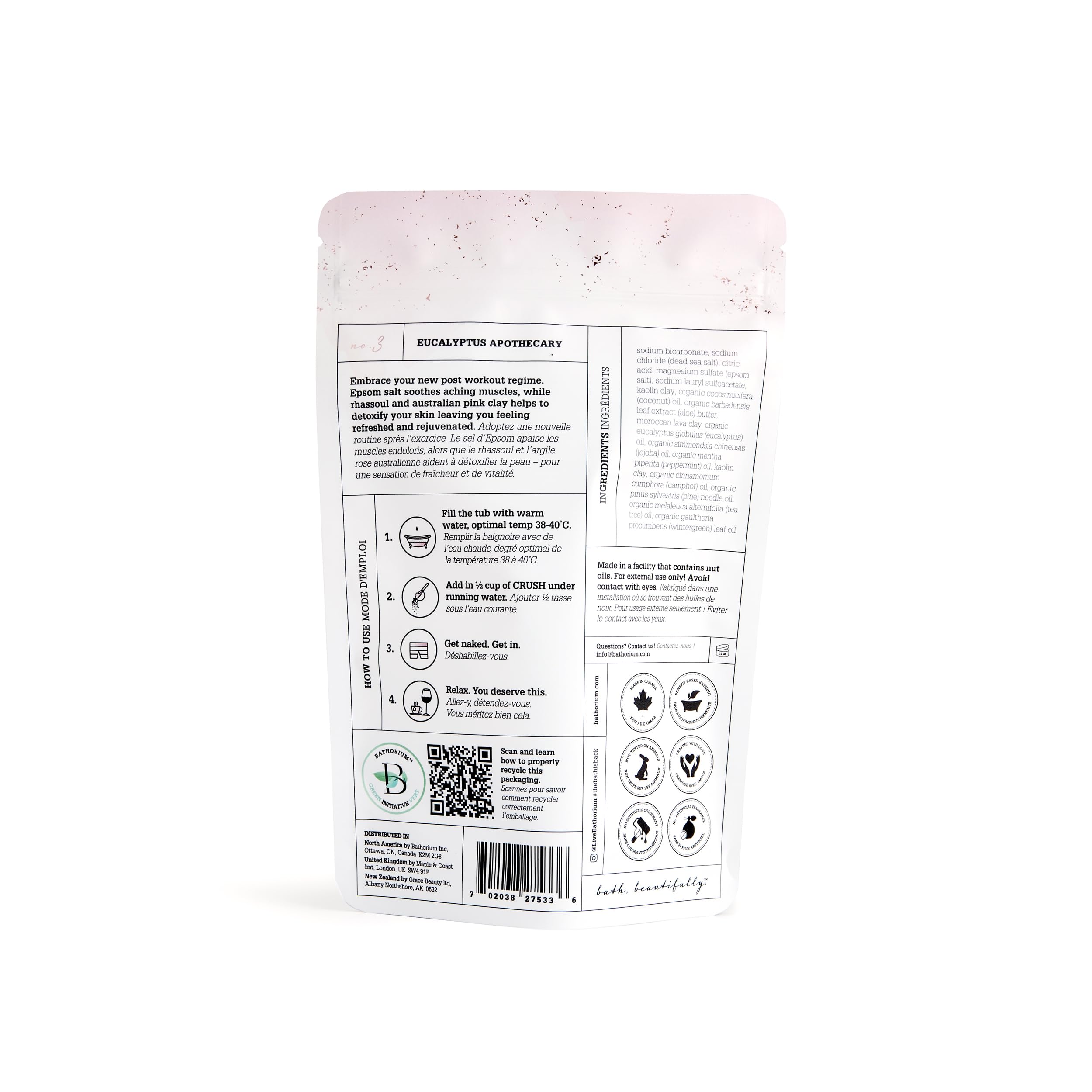 Bathorium Eucalyptus Apothecary Crush, Muscle Recovery Bath Soak, Eucalyptus & Tea Tree Oils, Post-Workout, Sinus Relief, pH-Balanced, 5+ Baths, 21 oz
