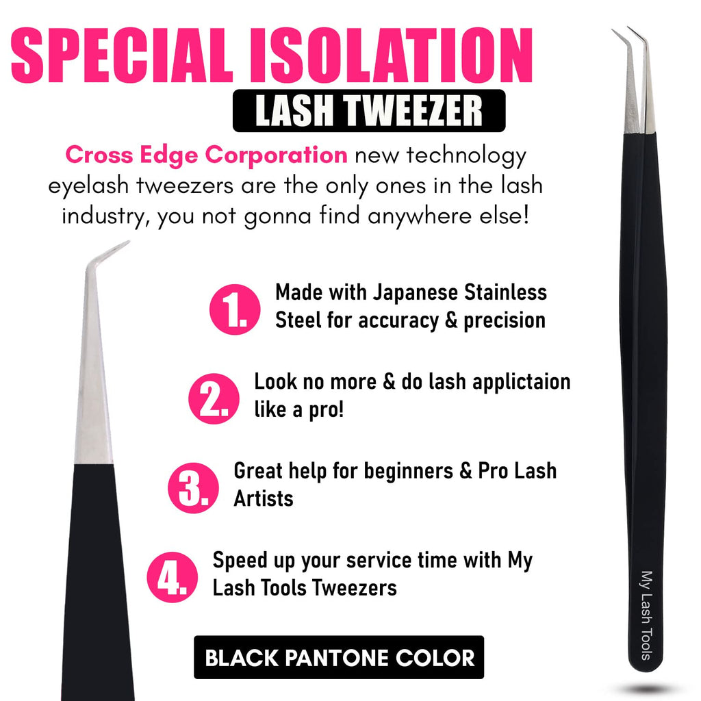 Isolation Lash Tweezers for Eyelash Extension Tweezer for Isolation Lash Extensions 14cm, Best for Individual Isolation & Classic Lashes Japanese Stainless Steel Matte Black)