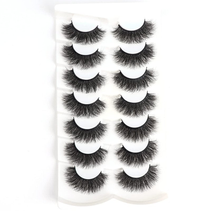 Wleec Beauty Full Dramatic False Eyelashes 7 Pairs Fluffy Eyelash 18mm Handmade 3D Faux Mink Lashes Pack FM31