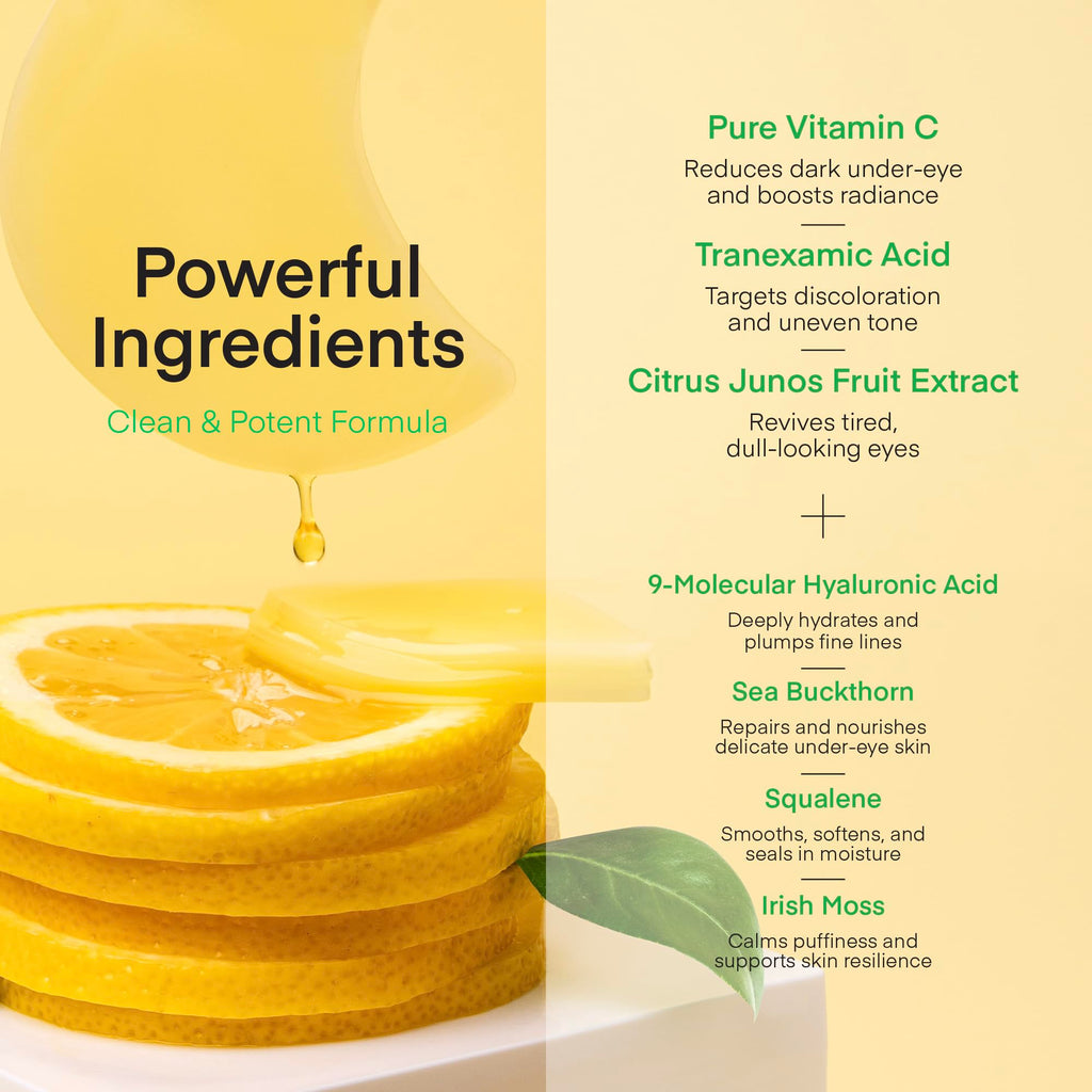 Terez & Honor Vitamin C Eye Patches - 60 Pcs Korean Brightening & Hydrating Under Eye Masks with Tranexamic Acid, Hyaluronic Acid - Dark Circles, Puffiness & Wrinkle Hydrogel Pads, Vegan, No Fragrance