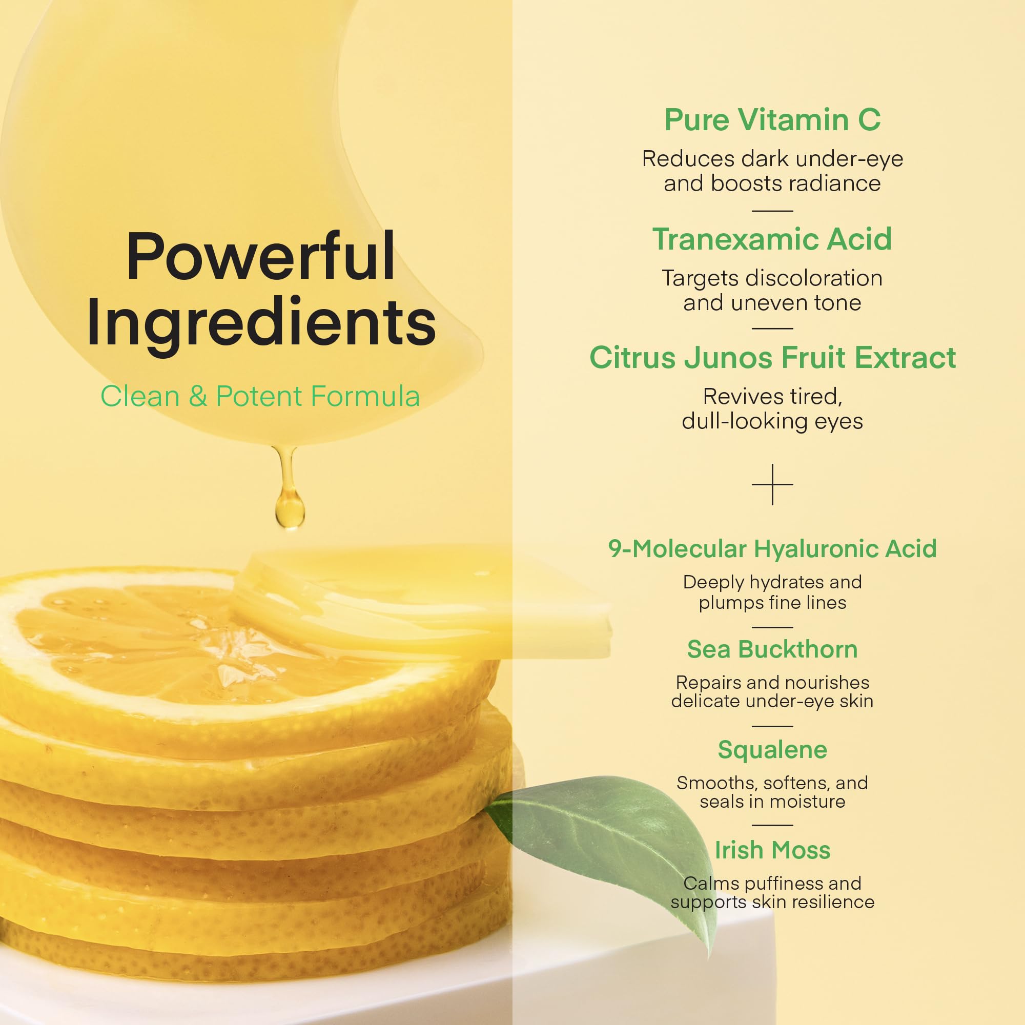 Terez & Honor Vitamin C Eye Patches - 60 Pcs Korean Brightening & Hydrating Under Eye Masks with Tranexamic Acid, Hyaluronic Acid - Dark Circles, Puffiness & Wrinkle Hydrogel Pads, Vegan, No Fragrance
