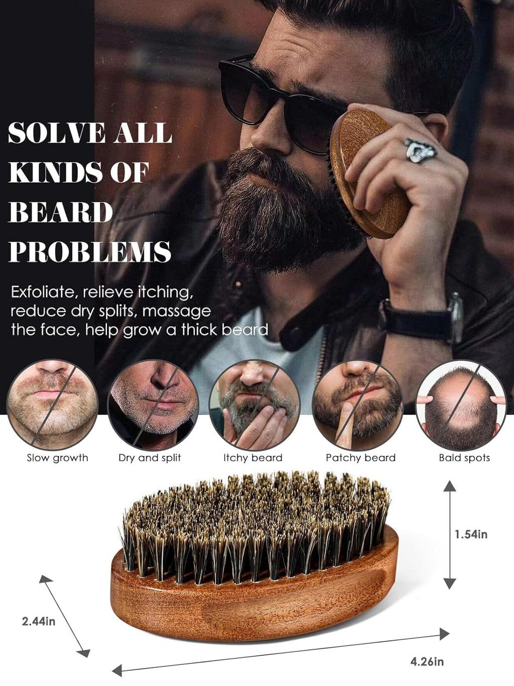Bituemly Beard Brush, Stocking Stuffers Boar Bristle Beard Brush for Men and Mustache Scissors Facial Hair Grooming Kit, Detangles Boars Hair Styling Beard Tool, Christmas Gift for Boyfriend Husband