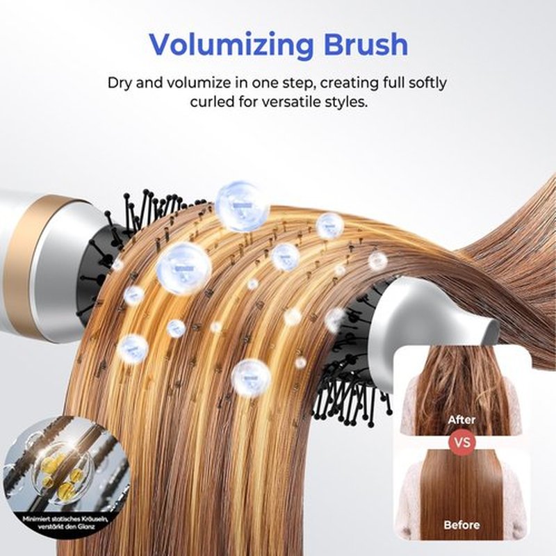 Hair Dryer Brush 5 in 1, Blow Dryer Brush Set with Air Curler Wrap Hair Styler, Negative Ionic Blow Dry Brush, Detachable Hair Tool for Curling, Volumizer,Straightener,Drying