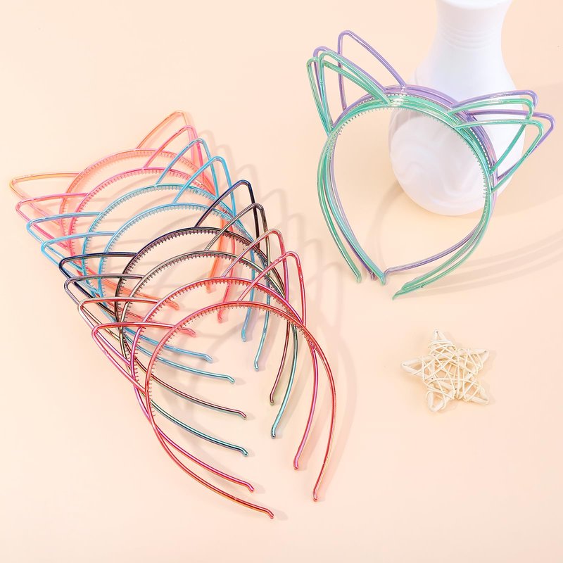 ZIRICHER 12Pcs Cat Ear Headbands Multicolor Plastic Hairbands Hair Hoops,Glitter Rainbow Cat Ear Headbands for Women Girls Daily Wear Party Favors Cat Headwear Costumes Accessories for Birthday Decor