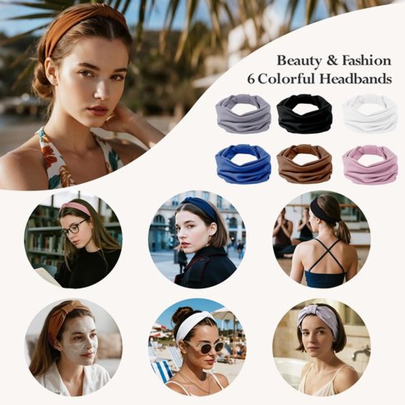 HSEM Headbands for Women, Wide Elastic Head Bands, Non-Slip Thick Hair Bands, Sports Stretchy Sweat Bands, Large Knotted Soft Headband for Washing Face, Makeup, Workout, Spa, Running, Fashion, 6-Pack